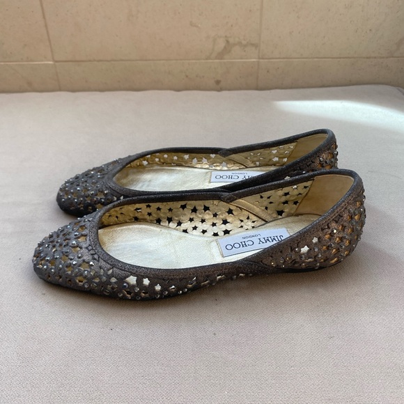 Jimmy Choo Leather Perforated Jeweled Flats - Picture 2 of 5